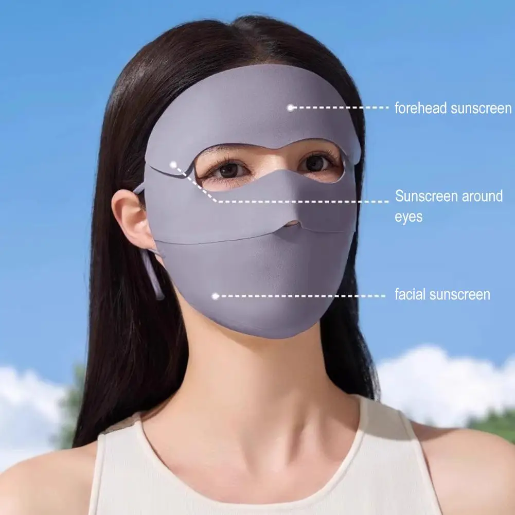 Full Face Sunscreen Mask For Women Summer Breathable Ice Silk Sunshade Mask Face Scarf UV Protection Eye Protect Face Gini