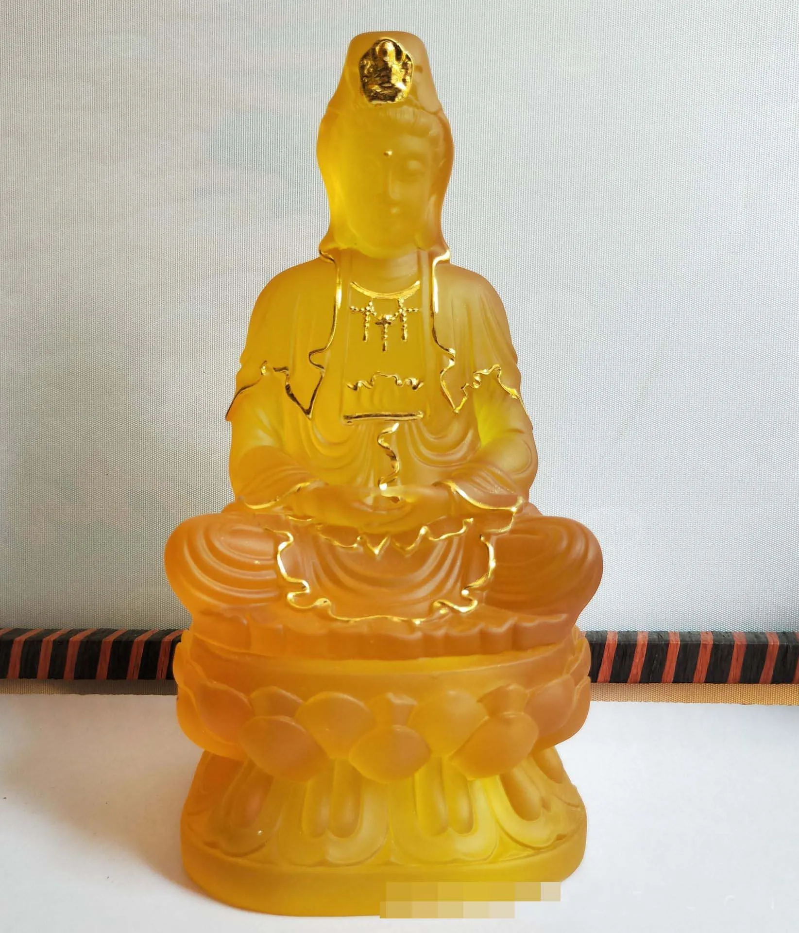 Asia home efficacious protection Shrine altar shop Worship yellow crystal GUAN YIN PU SA BUDDHA Avalokitesvara statue