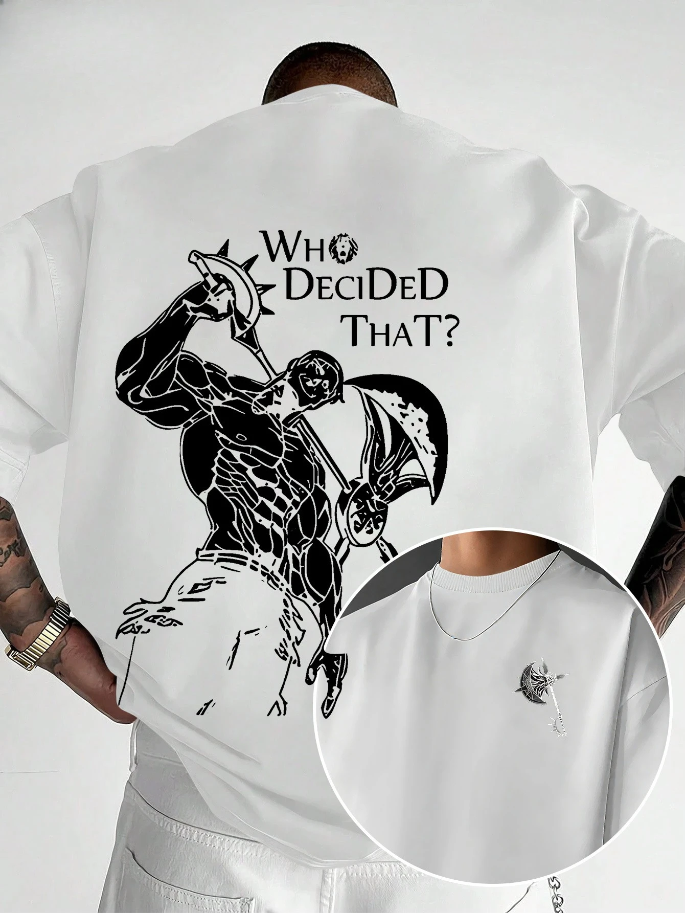 Streetwear Men's Axe Warrior Pattern 3D T-Shirt with Double-Sided Print - Viking Warrior Fashionable Breathable T-Shirt