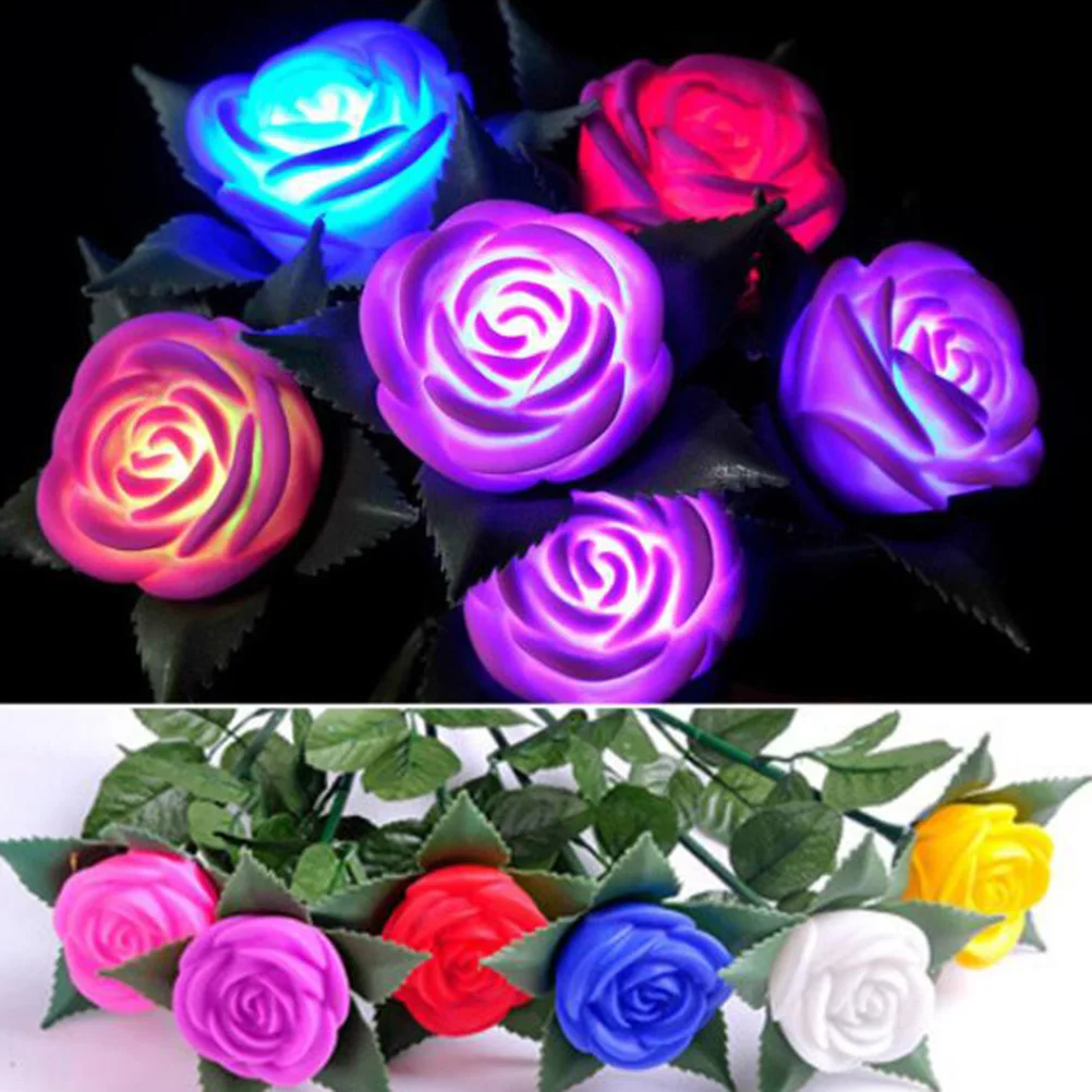 

6 Pcs Colorful Luminous Rose Roses Colorful LED Lights Never Wither Valentine Gifts Wedding Decorations Christmas Buds