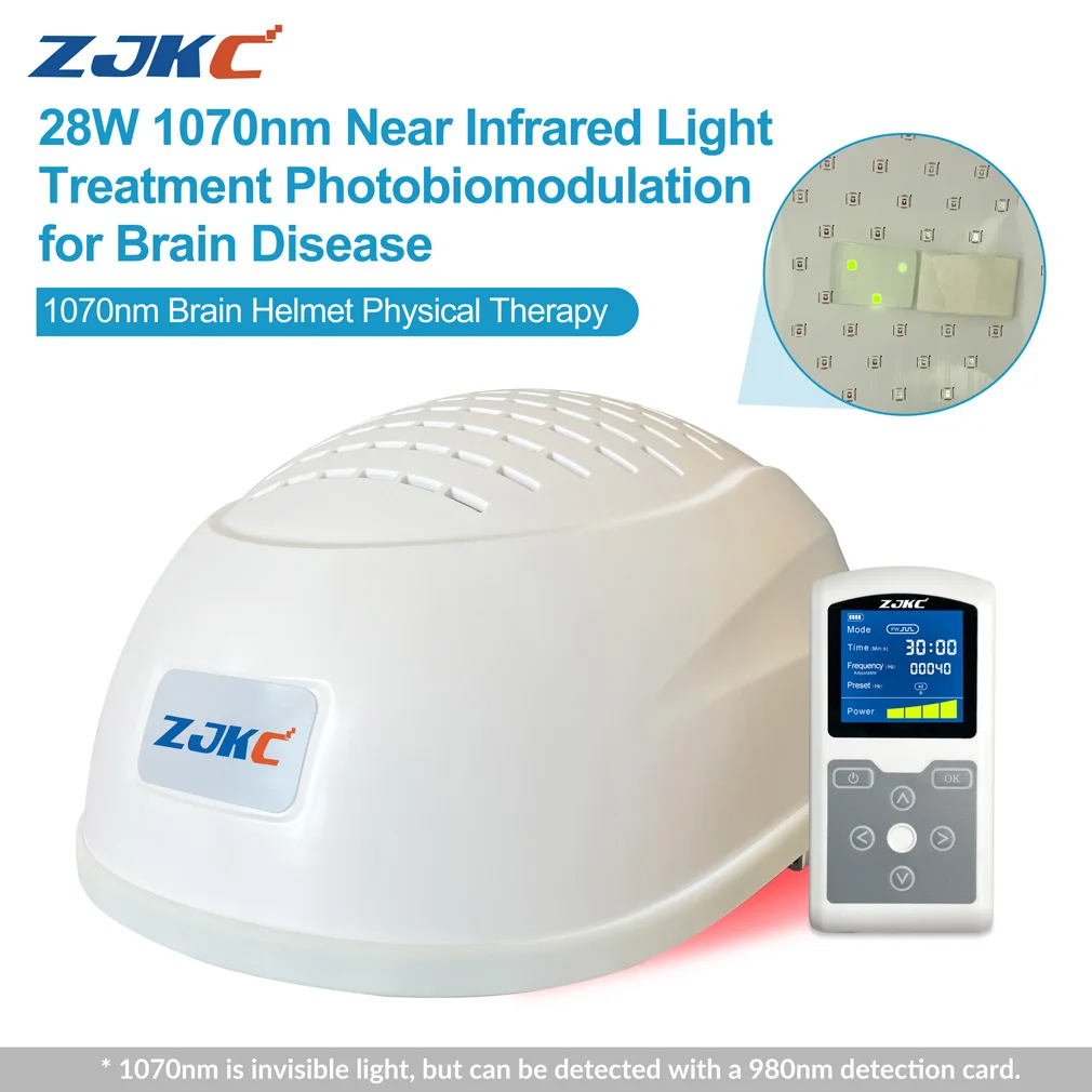 ZJKC 1070nm Terapia de luz infravermelha vermelha e próxima Fotobiomodulação cerebral para acidente vascular cerebral Parkinson Ansiedade Alzheimer Capacete LED