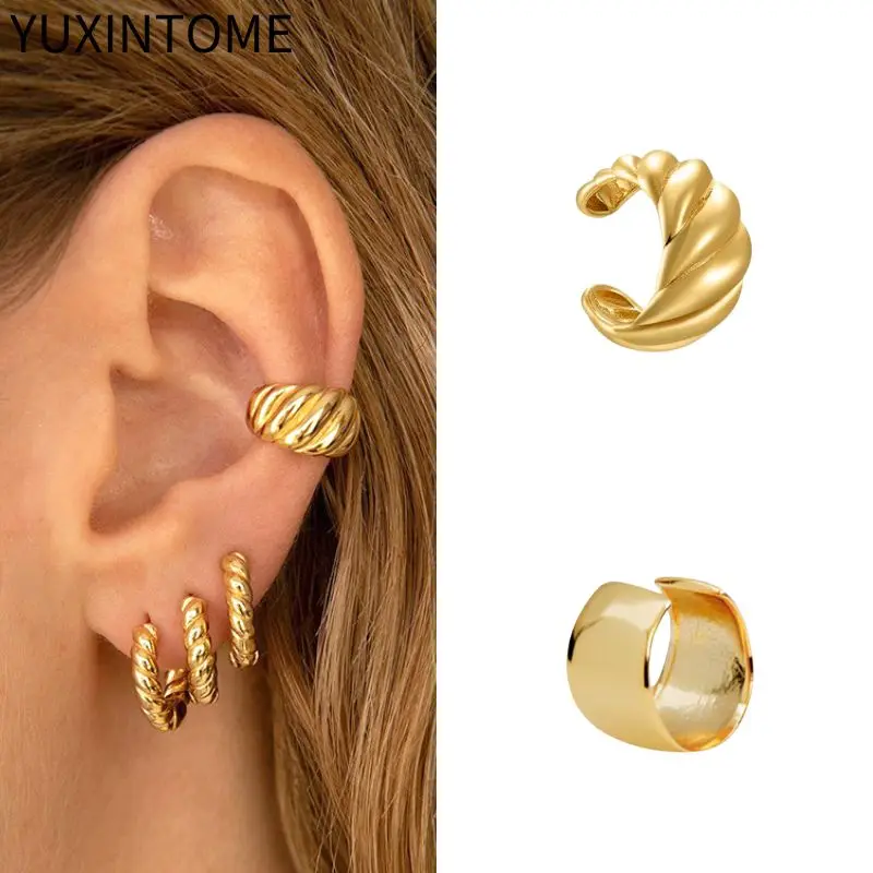 1PC Punk Ear Cuff Plated 24K Gold/925 Silver Conch Clip Earrings For Women Climbers No Piercing Fake Cartilage Earrings