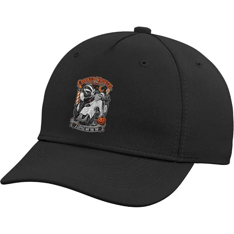 Halloween Barber Badger Skeleton Spooky Barbershop Adjustable Baseball Hat