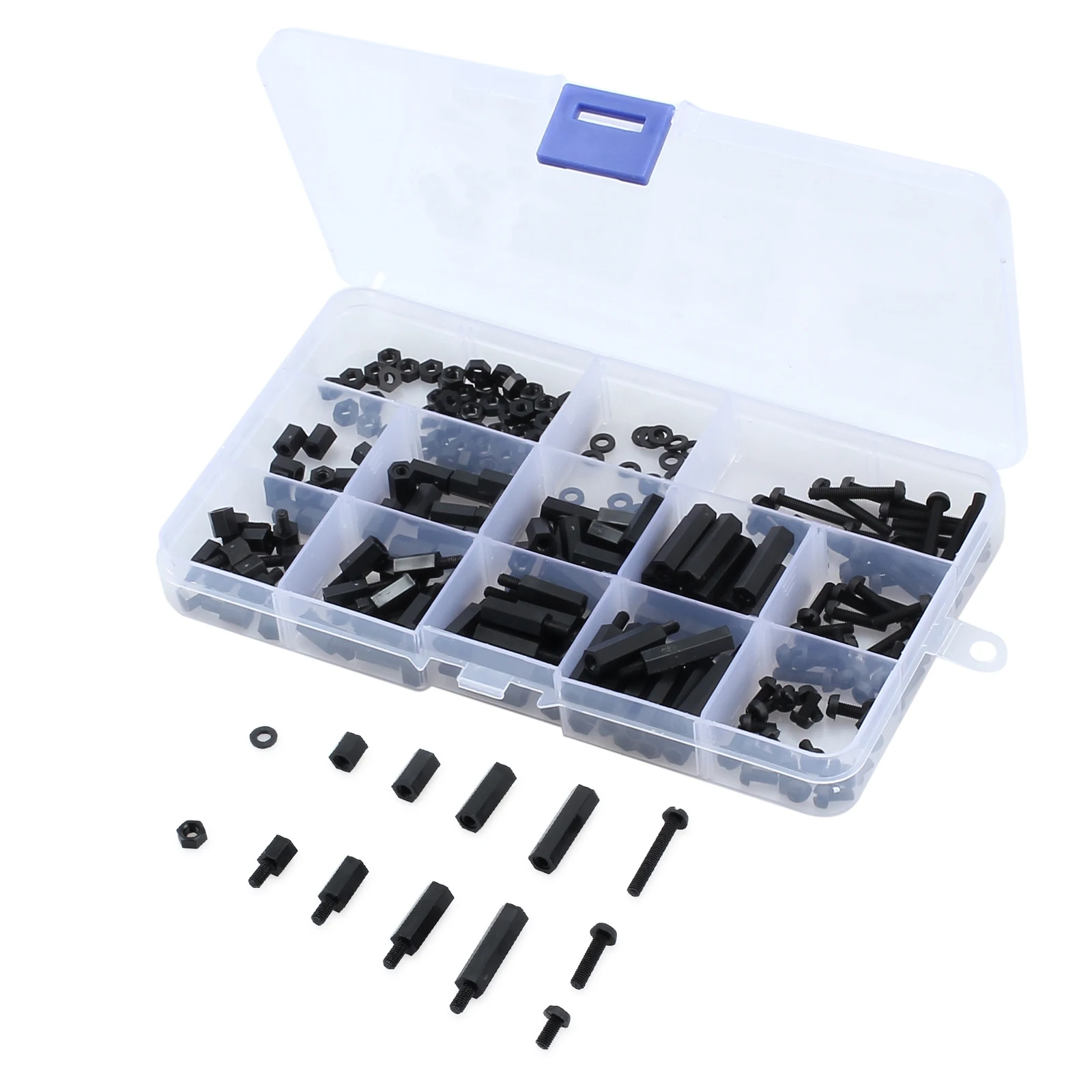 GARLLEN 260pcs M3 Hex Socket Screw Set Nylon Plastic Flat Round Cap Head Screws Bolts and Nuts Assortment Kit with Storage Box