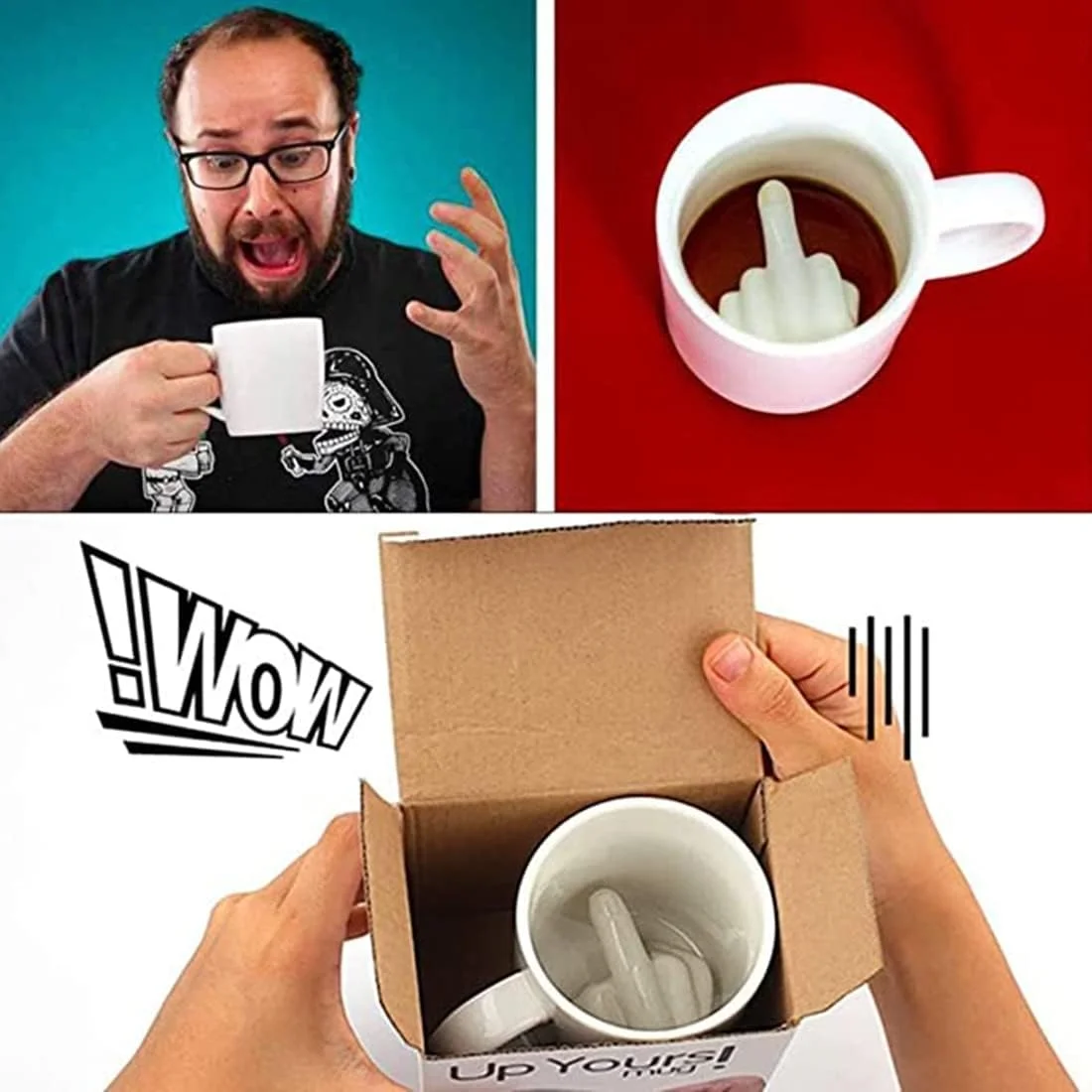 Personalized White Ceramic Mug Funny Middle Finger Handle Coffee Milk Tea Cup Unique Party April Fool's Day Gift Item
