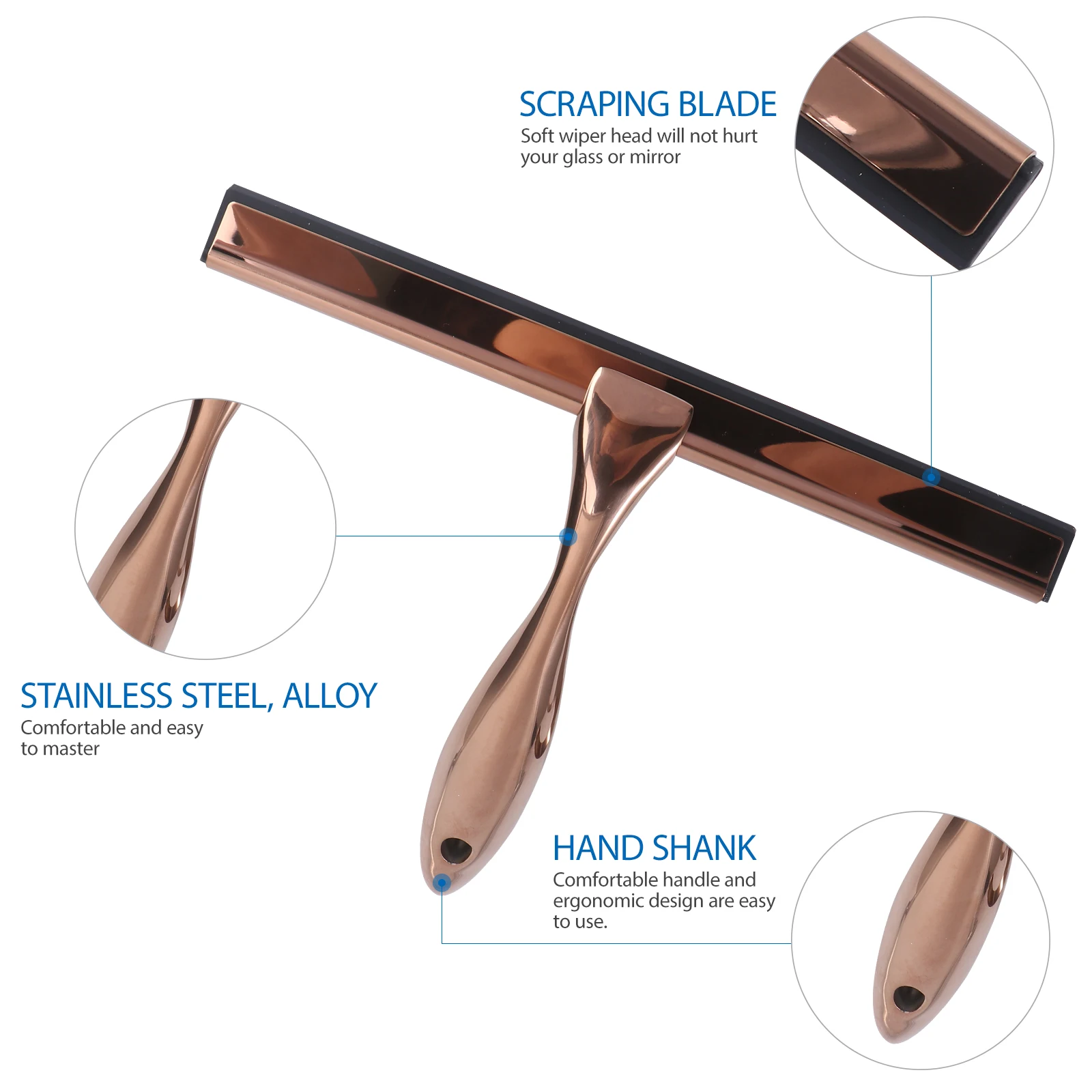 25X165X5cm Stainless Steel Bronze Silicone Glass Scraper Window Wiper Bathroom Spatula Car Cleaner Mirror Tool Shower Squeegee
