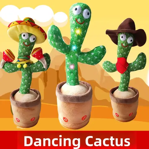 Talking Dancing Cactus Toy Singing Face Birthday Gift for Boys And Girls USB Charging Plush Doll Craft DIY Sand Sculpture Prank