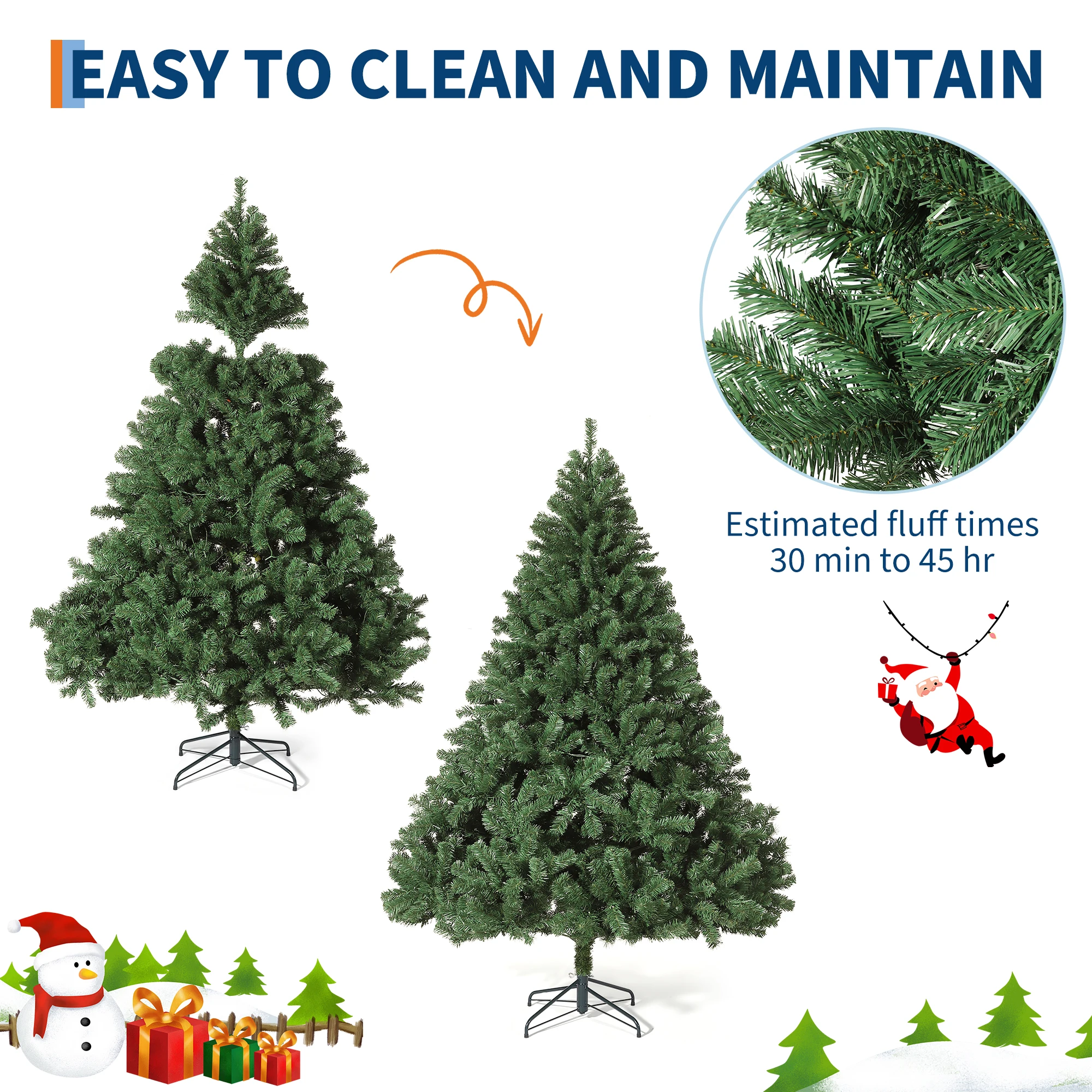 GAOMON 7.5-9ft Dimmable Pre-Lit Artificial Christmas Tree with Dual-Color LEDs, Realistic Spruce Divisions, Hinged & Collapsible Metal Stand – Holiday Decor for Home & Office