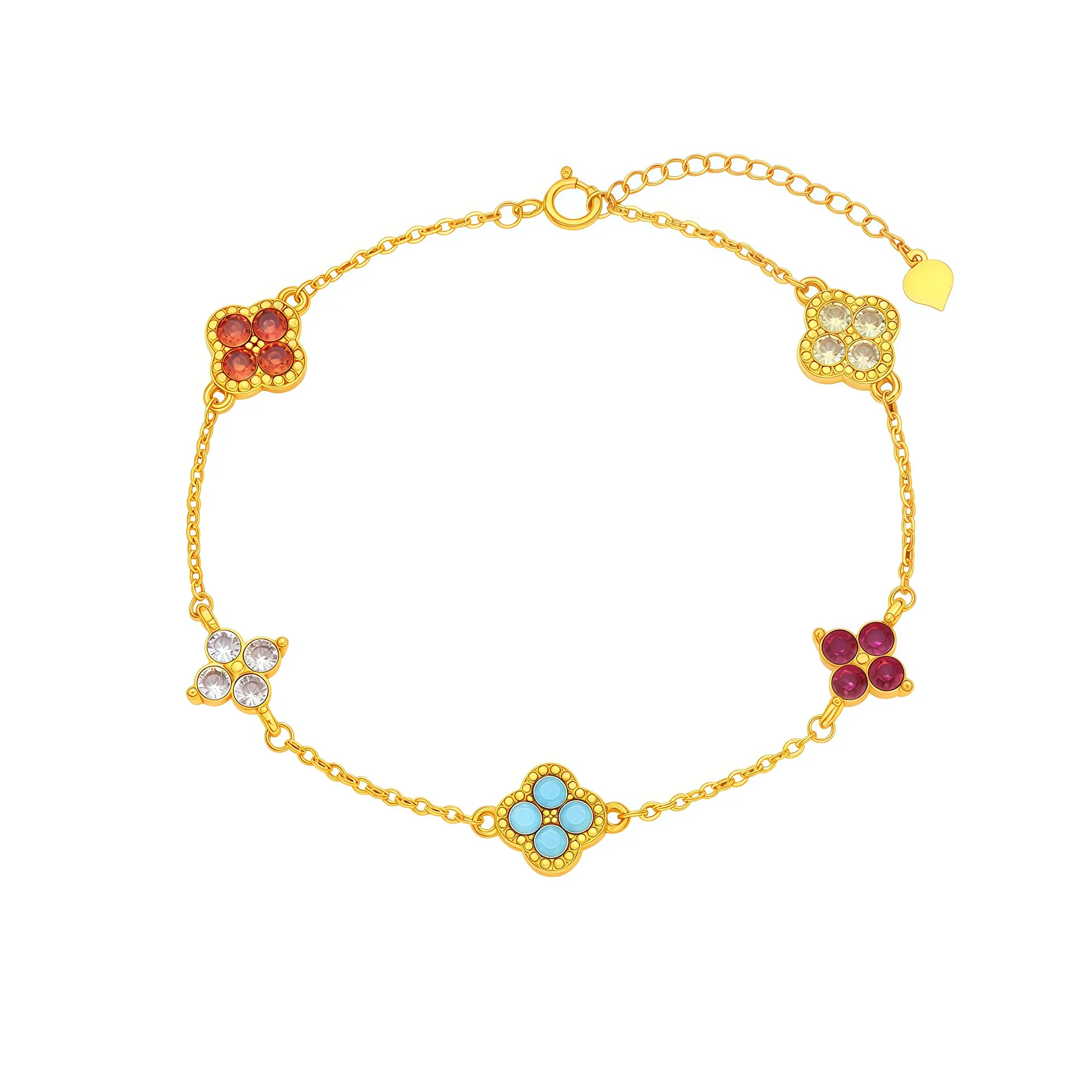 

Браслет из серебра S925 с позолотой, в стиле "свежий дофаминовый цвет", с четырехлистным клевером на удачу, для женщин, подарок на день рождения