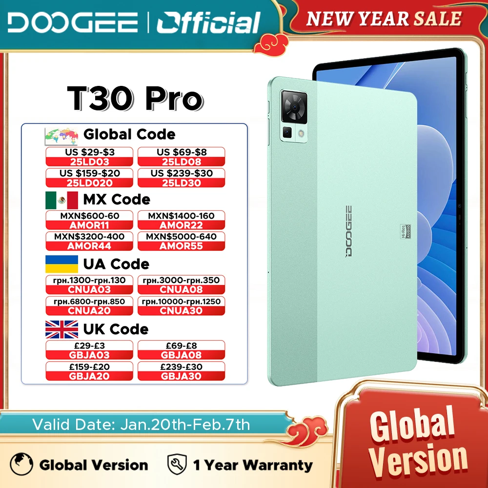 Premiere mondiale DOOGEE T30 Pro Tablet MediaTek Helio G99 11'' 2.5K Semplificato 8GB+256GB 8580mAh 20MP Fotocamera principale Android 13