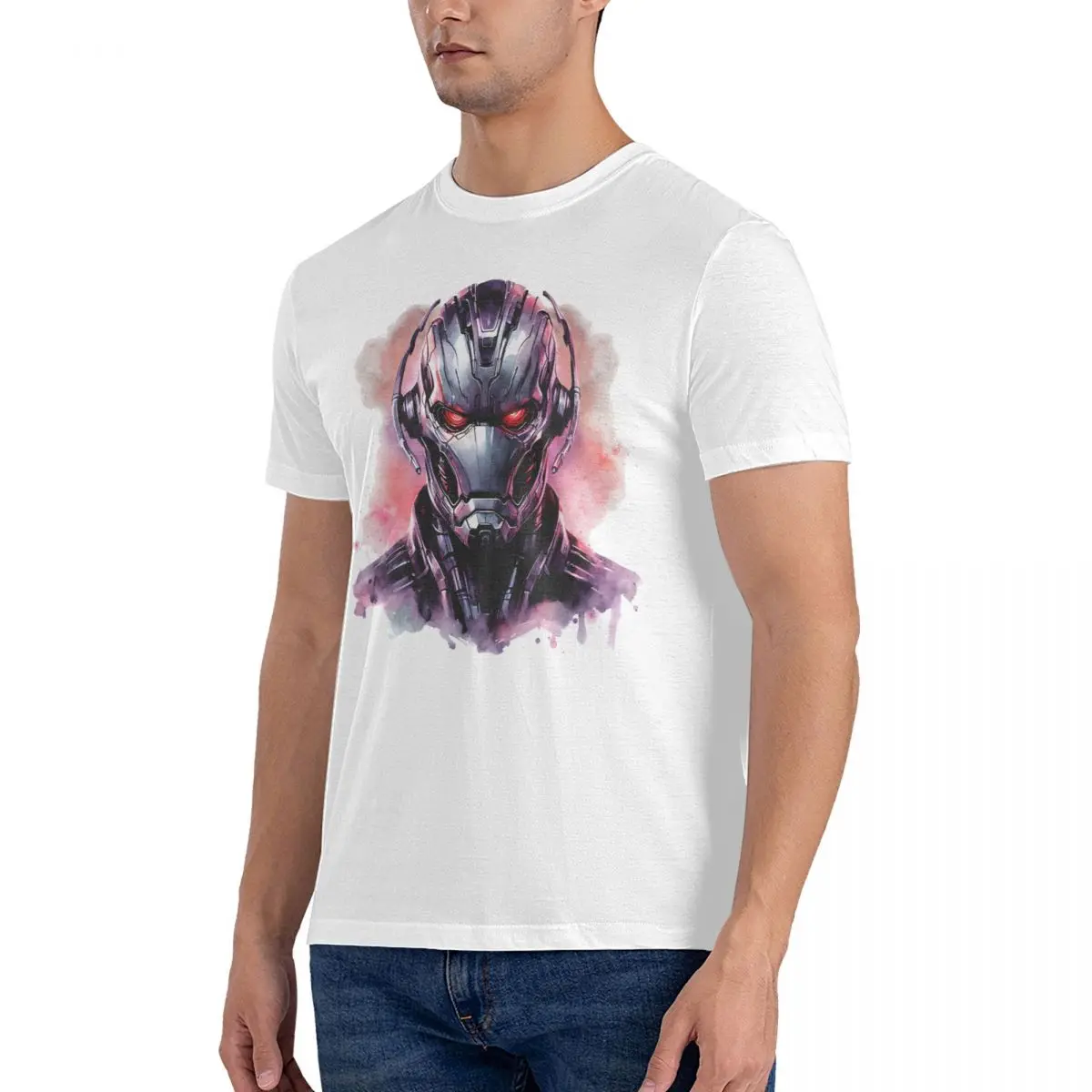 Artificial Intelligence Run Away Men T Shirts Marvel Ultron Film Leisure Tees Short Sleeve Round Collar T-Shirts Cotton