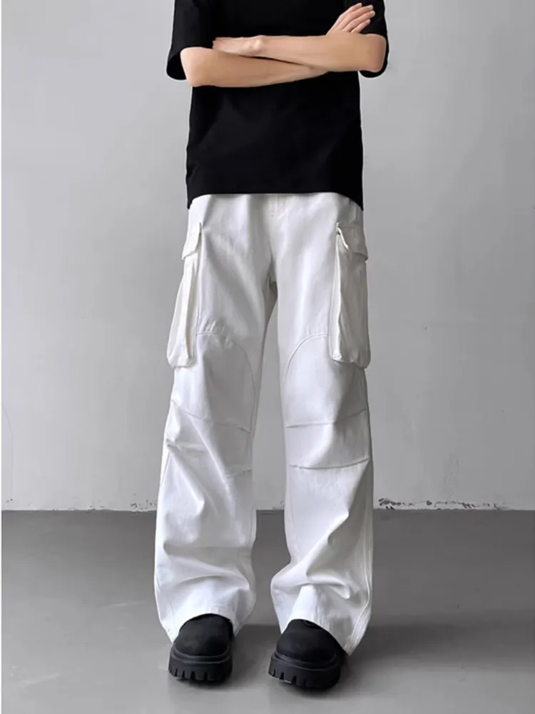 Jean Baggy Plissé Blanc à Jambes Larges pour Homme, Pantalon Cargo à la Mode, Y2K, 2024