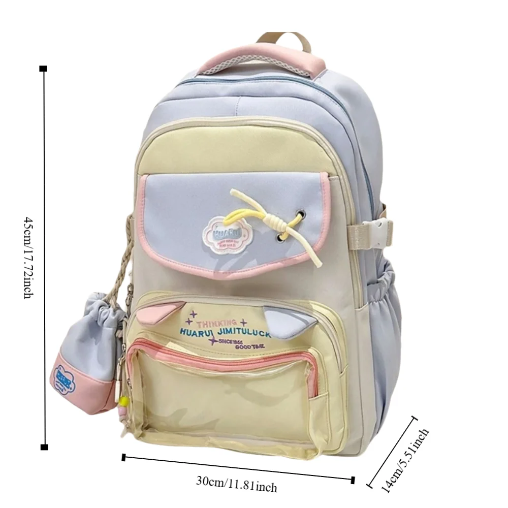 Sacs à dos de grande capacité pour filles, pochette transparente, sacs d'école de couleur assortie, sac à bandoulière à poches multiples pour étudiants