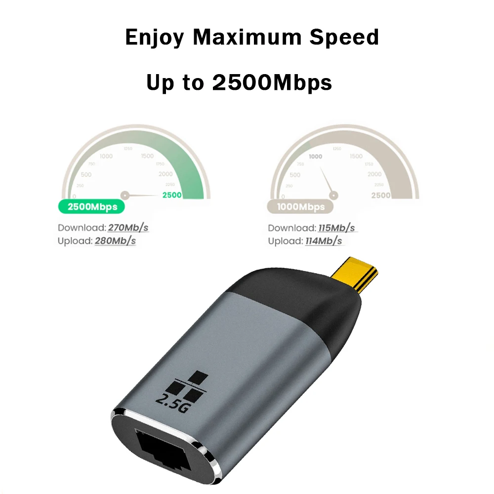 USB C 2500Mbps Ethernet Adapter Type-C To RJ45 LAN RTL8156 2.5 Gigabit Fast Network Card for Windows7/8/10 MaOS10 Laptop Gaming