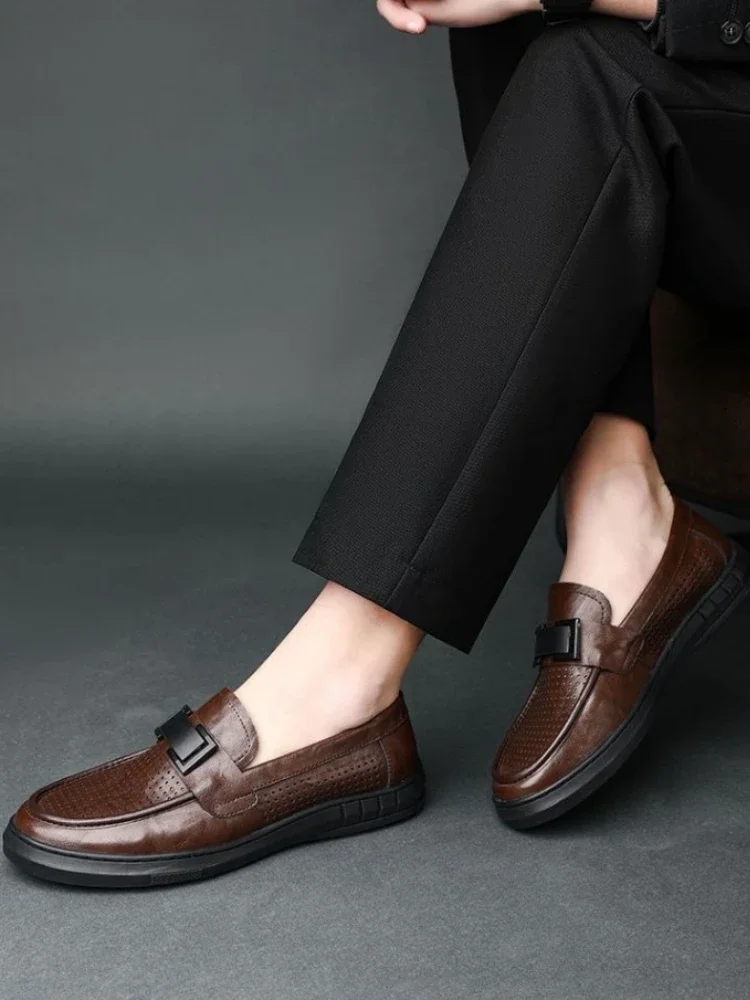 

Коричневые сетчатые низкие мужские повседневные туфли в акции, общая мода 2025 года, роскошная распродажа, классические оригинальные дизайнерские кожаные туфли для мужчин