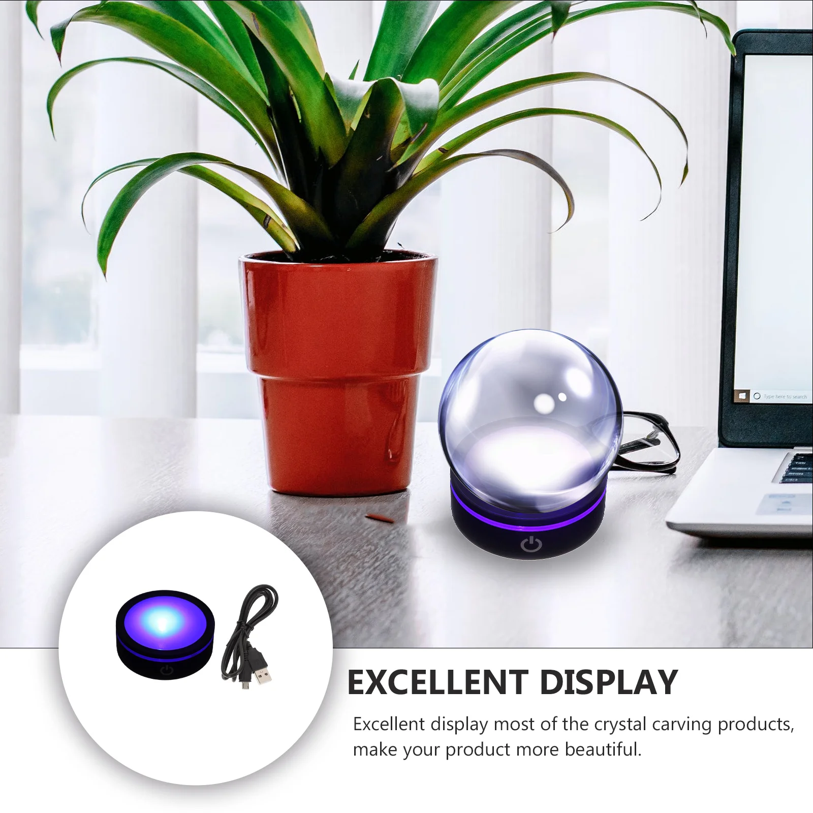 

Touch Sensor Light Base Round Led Crystal Display Stand Durable Household Lamp Holder Bedroom Office Decor Compact Unique No