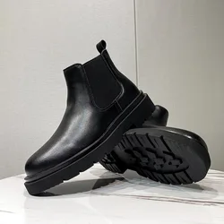 Chelsea Boots Winter 2021 Platform Boots Men Split Leather Ankle Boots Black Male Autumn New Fashion Shoes Chunky Bootiesdr5