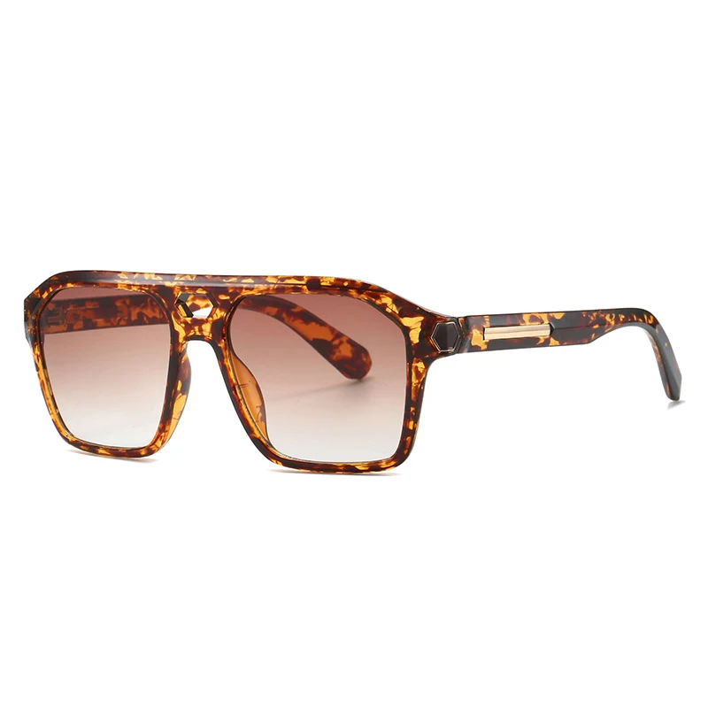 Vintage Leopard Square Sunglasses Women Brand Rectangle Double Bridge Frame Rivets Sun Glasses Men Shades Eyewear Female UV400
