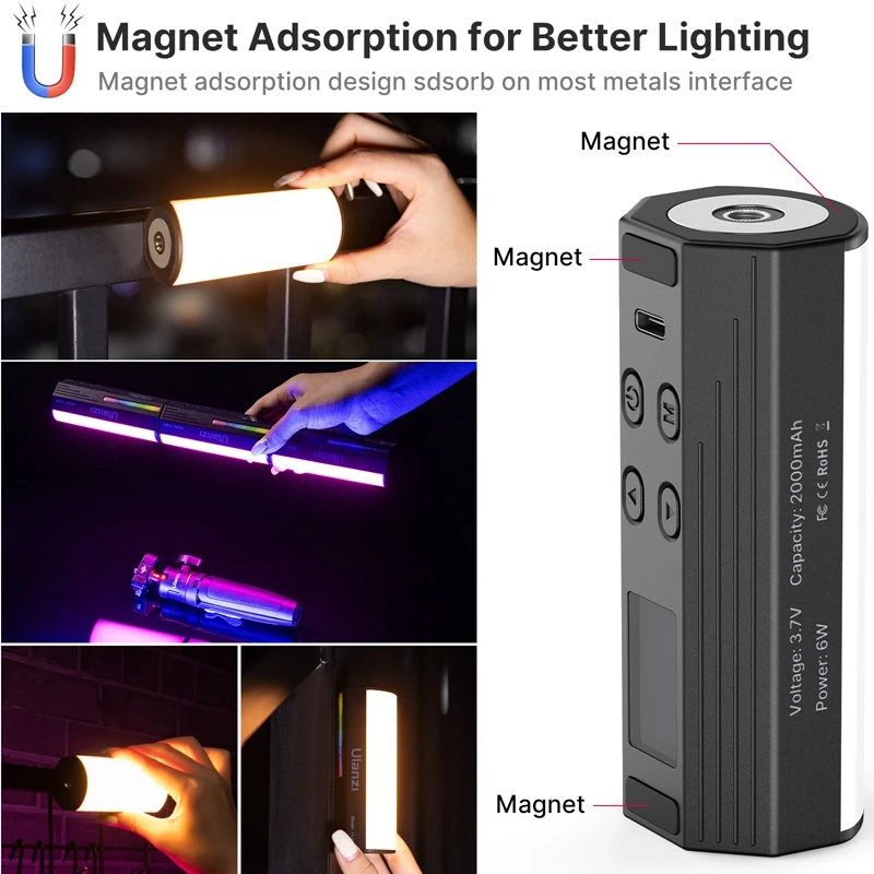 Ulanzi i-Light Compact Magnetic RGB Tube Light Portable Fill Light 2500-9000K 700LUX/0.3m Amibence Light for Video Vlog Live