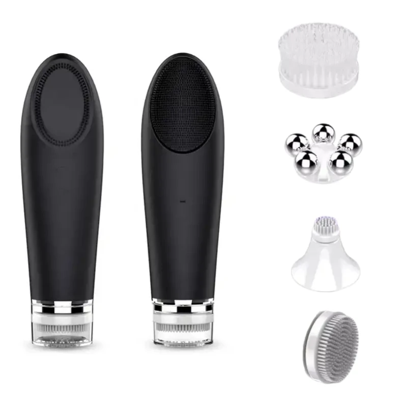 rechargeable deep cleaning heating washing face wash brush multiple heads face massager soft Silicone  skin care