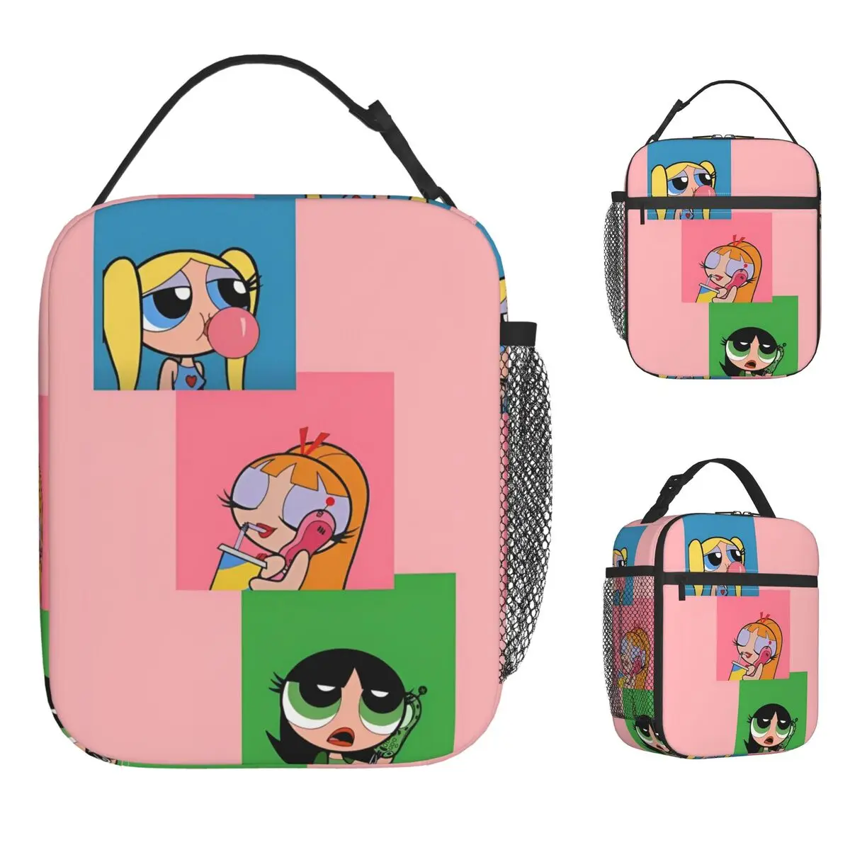 

P-Powerpuffs Сумка для обеда для девочек Ланч-бокс для пикника для женщин Kawaii Дизайнерская сумка-тоут для еды Водонепроницаемая портативная изолированная сумка-холодильник