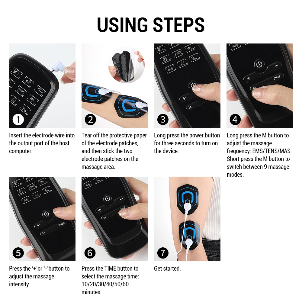 9 وضع الكهربائية عشرات العضلات محفز Ems الوخز بالإبر الوجه الجسم مدلك العلاج الرقمي هيرالد جهاز تدليك الكهربائية