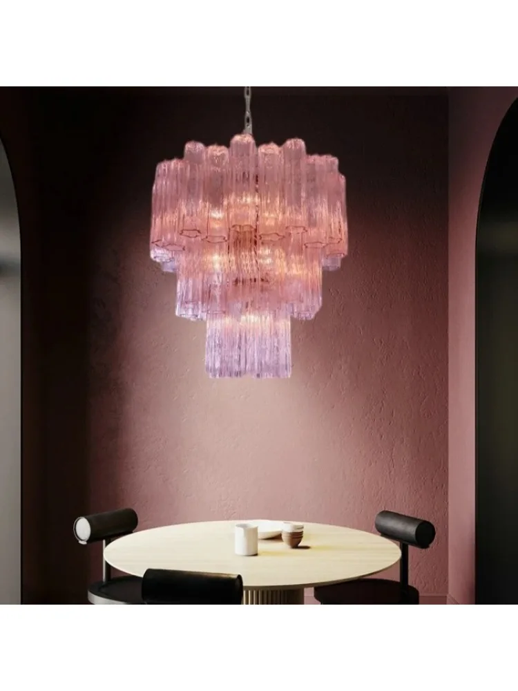 Roze schoonheid glas kunst E14 2025 kroonluchter verlichting ophangarmatuur lampen Frans design hanglamp voor eetkamer - afbeelding 2