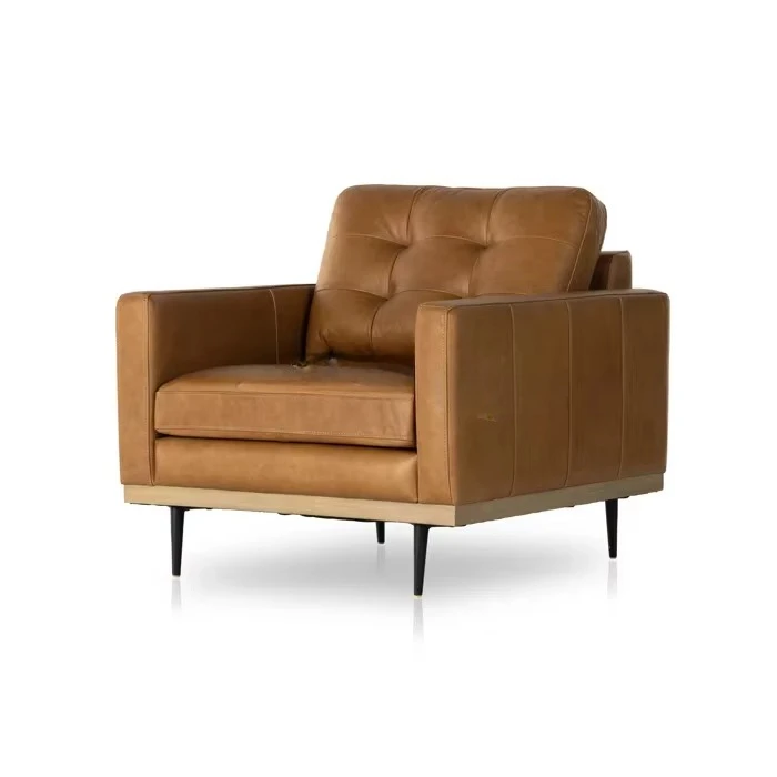 

Nordic style solid wood wood frame armchair modern casual sofa living room wood brown leather velvet fabric bed