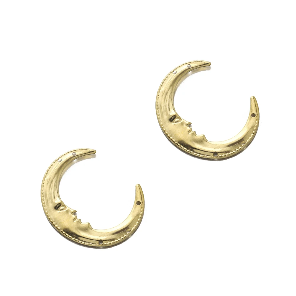 6Pcs Brass Crescent Moon Face Charms Connectors 5 Holes Moon Link for DIY Earrings Bracelet Necklace Jewelry Making Accessories