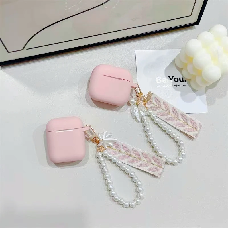 For AirPods 4 Case airpod pro 2 cover Luxury Retro Pearl /flower Silicone earphone cover fundas Air Pods 3 Case with keychain