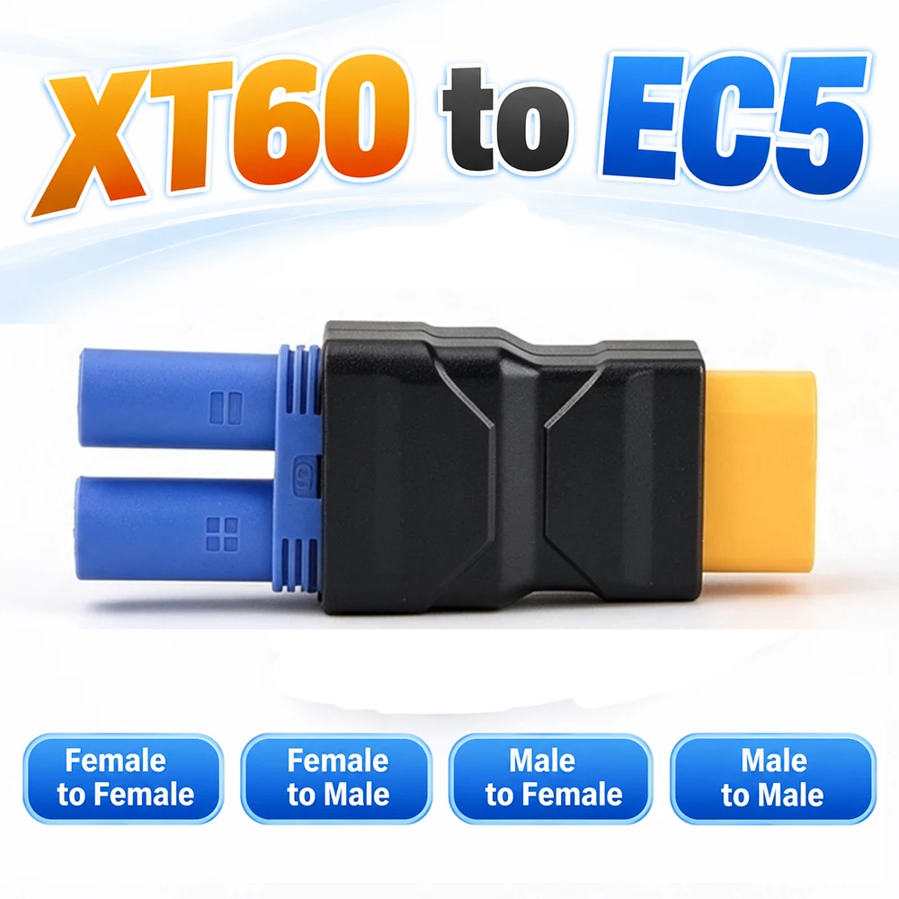 EC5 to XT60 Connector XT60 Male to EC5 Female Adapter Injection Molded RC Battery Adapter for LiPo Battery Micro FPV Drone