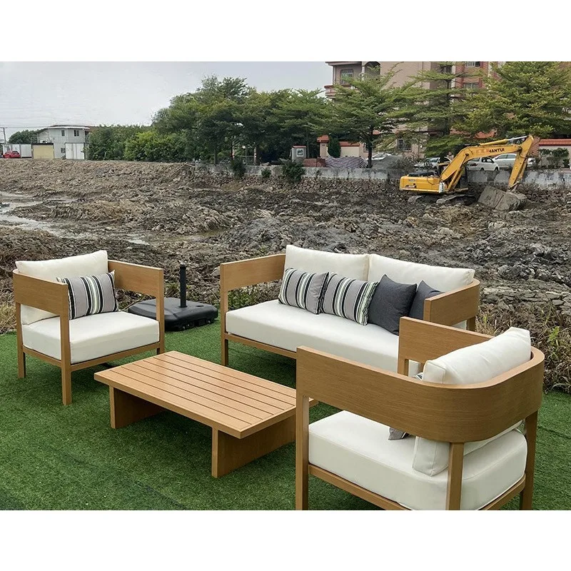 

Nordic outdoor furniture courtyard garden other aluminum alloy imitation wood sofa B & B hotel outdoor waterproof sunscreen tabl