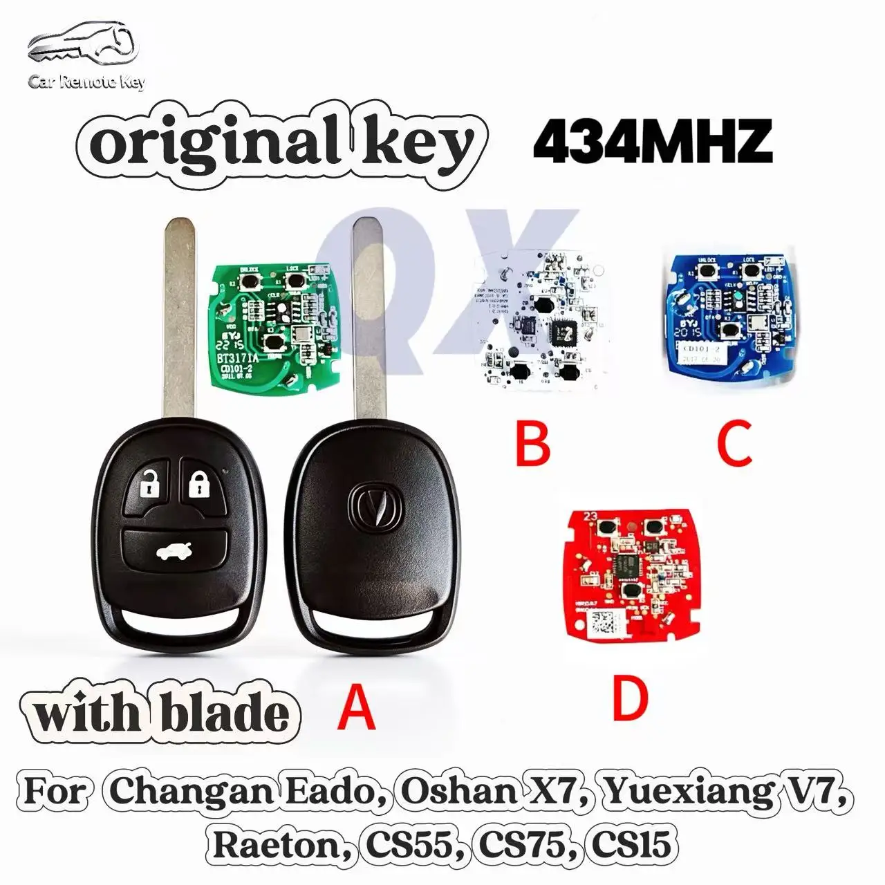 Straight Remote Key For Changan Eado, Oshan X7, Yuexiang V7,Raeton, CS55, CS75, CS15
