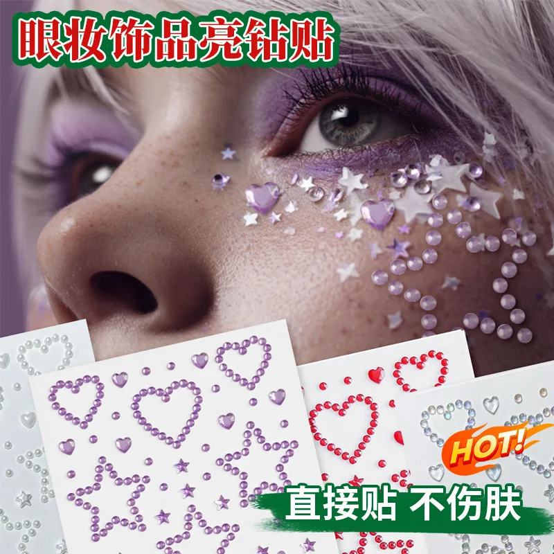 

Eye Makeup Rhinestone Stickers Hollow Love Heart Star Crushed Diamond Waterproof Self Adhesive for Stage Concert Creative Look