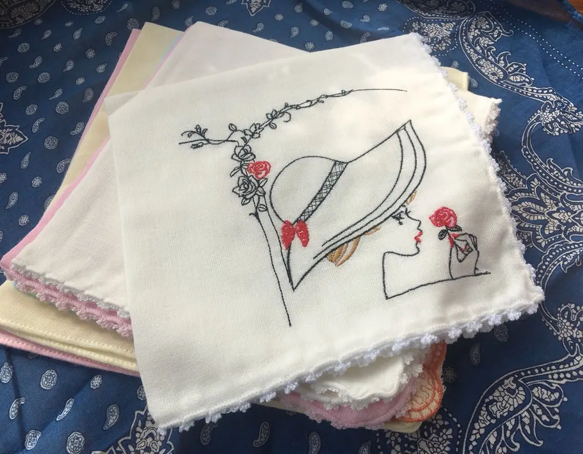 External Single and Double Layer Gauze Embroidered Sweat-absorbing Handkerchief for Women Cotton Pocket Squares