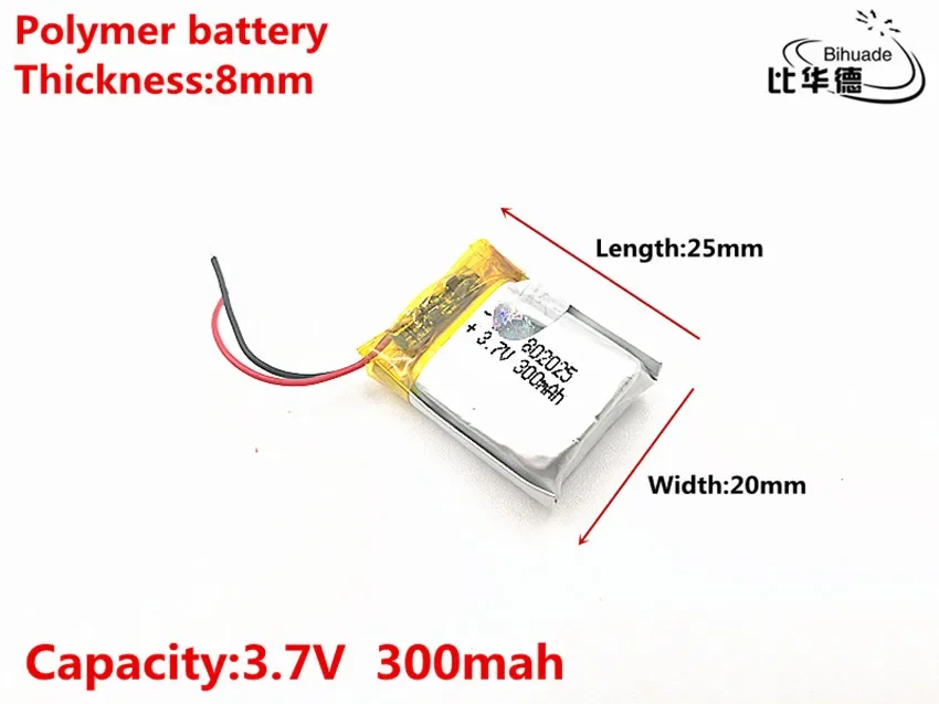 1pcs/lot Good Qulity 3.7V,300mAH,802025 Polymer lithium ion Li-ion battery for TOY,POWER BANK,GPS,mp3,mp4