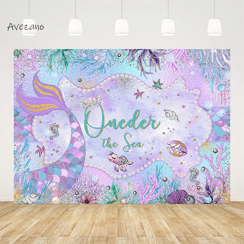 

Avezano Backdrop Photography Oneder the Sea Baby Shower Mermaid Shell Coral Girl Birthday Party Background Photo Studio Decor