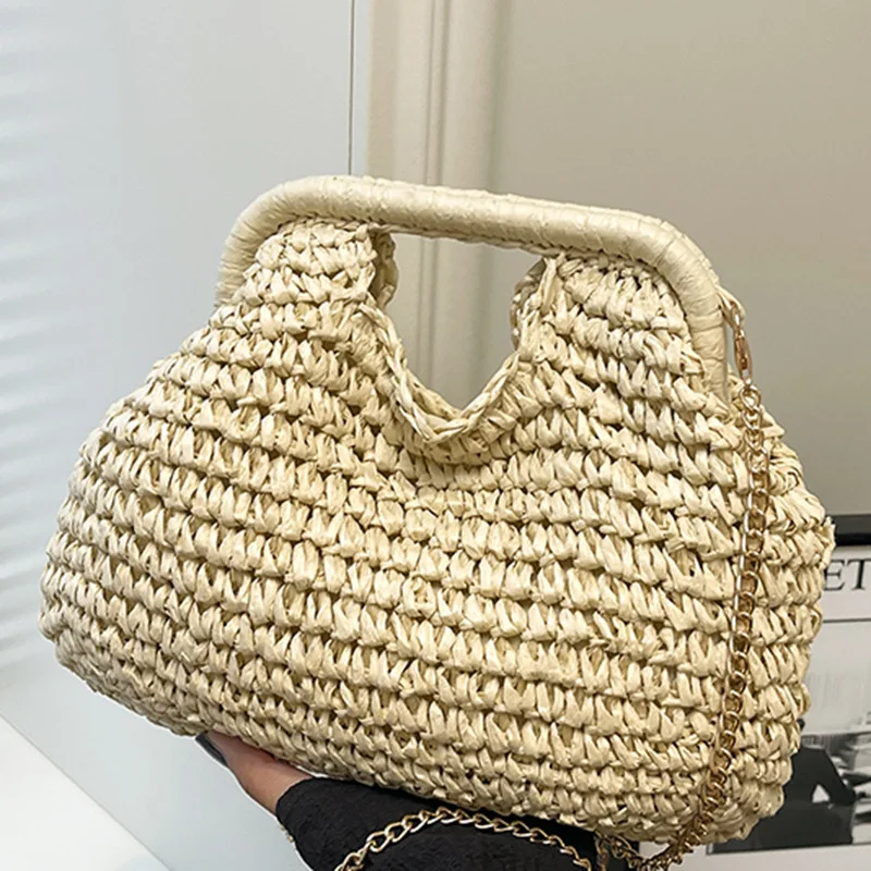 

2025Woven Handbag for Women - Minimalist Beach Tote, Pure Color Straw Crossbody Bag with Boho Style, Eco-Friendly Braided Purse