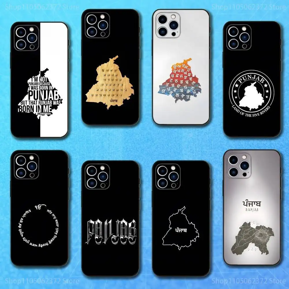 

Punjab Art Map Phone Case For iPhone 16,15,14,13,12,11 Plus,Pro Max,XS,X,XR,SE,Mini,8,7,Soft Silicone Black Cover