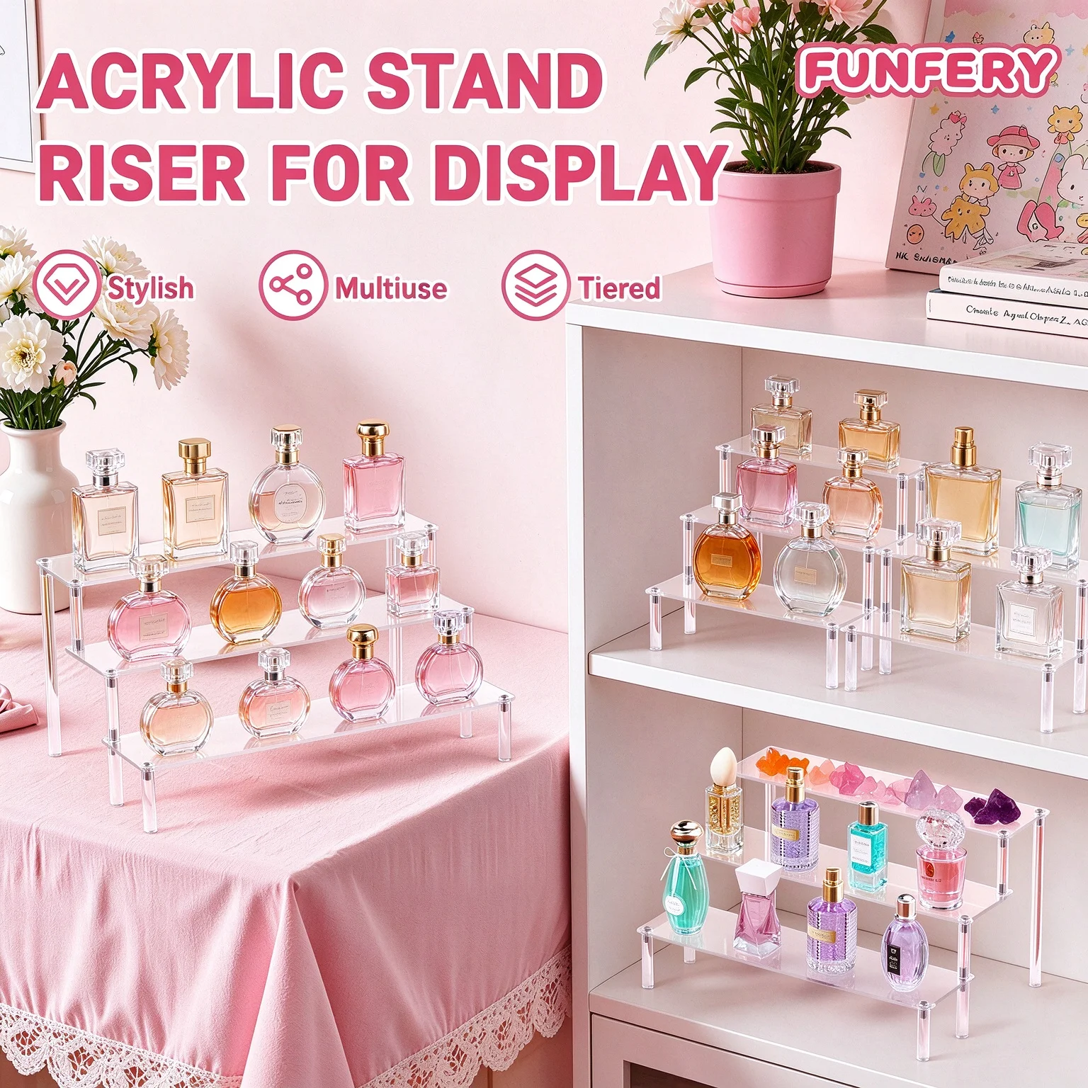 1pc-Acrylic Cosmetic Organizer, Multi-Layer Transparent Display Stand, Suitable for Perfume, Skin Care Products, Cosmetics, Bathroom, Bedroom, Home Decoration,