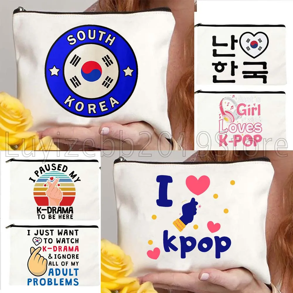 

Kpop Lover K-Drama Графика Южная Корея Холст Косметичка Косметичка Органайзер для туалетных принадлежностей Сумка для хранения макияжа Пенал