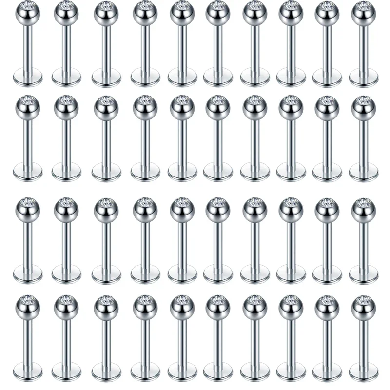 40Pcs/set 316L Stainless Steel Labret Piercing Jewelry, Lip Rings Nose Rings Nose Studs Cartilage Tragus Conch Earring Studs