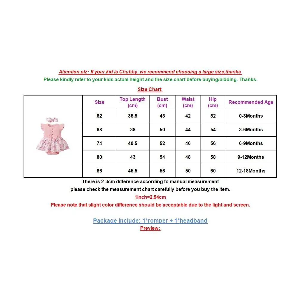 0-18 Months Baby Girl Floral Romper Dress Fly Sleeve Summer Ribbed Jumpsuit with Headband Newborn Baby Girl Lovely 2PCS Outfit
