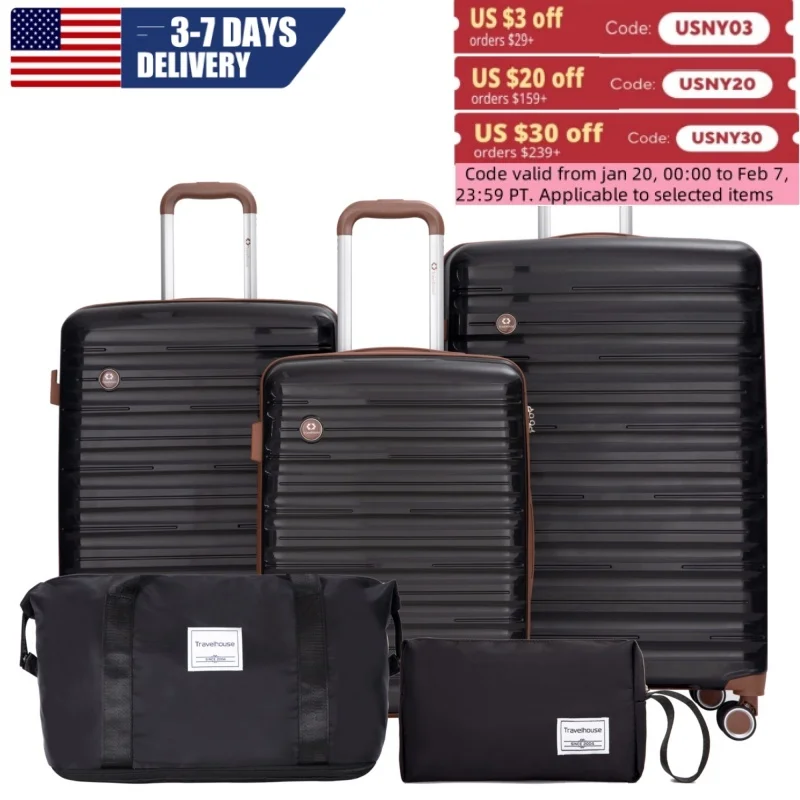 Luggage Sets 5 Piece,Suitcases with Double Spinner Wheels and TSA Lock,Hardcase 3 set Luggage with Travel Duffle Bag