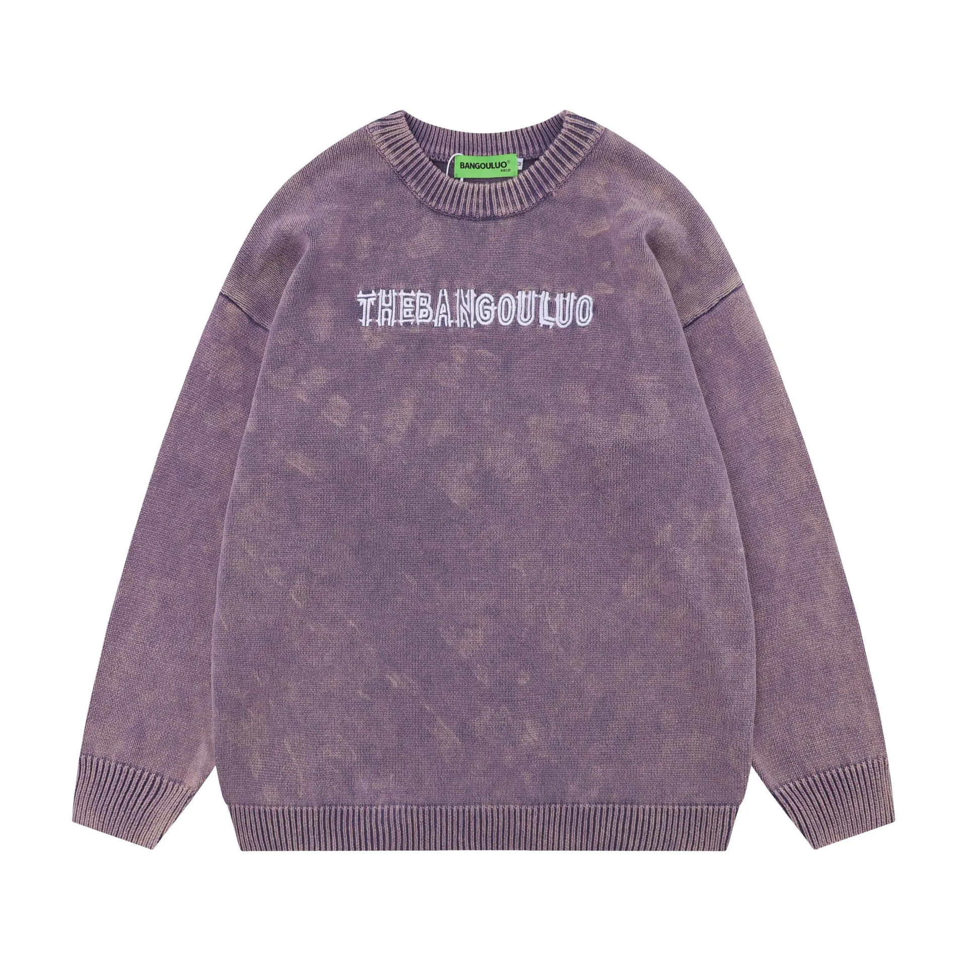 Американский потертый свитер с круглым вырезом и вышивкой старых букв, мужской и женский одинаковый модный брендовый свободный повседневный вязаный свитер