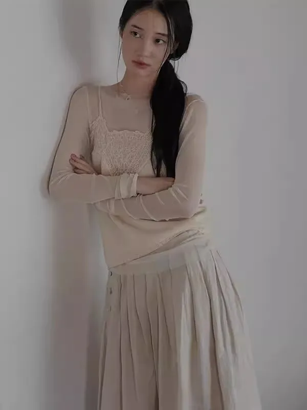 Camiseta ajustada Me Base irt Thin Long Sve con diseño transparente para ir al trabajo Sle Faionable ropa interior