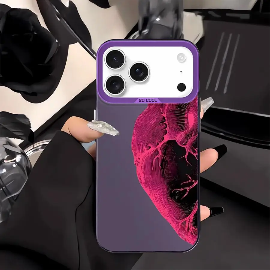 غطاء خلفي لهاتف آيفون 15 بلس 12 16 17 برو ماكس XS XR 16e 11 13 17Air 14 قلب أحمر وأزرق