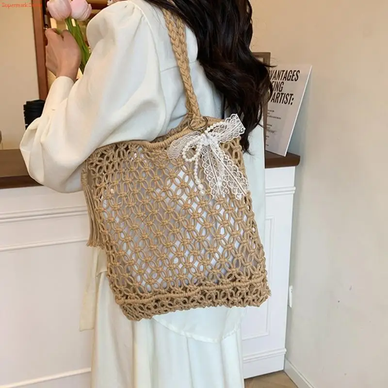 

Q5WE Women Beach Bag Holiday Styles Armpit Bag Woven Shoulder Bag Fashion Handbag Hollow Vacation Bag for Travel Everyday