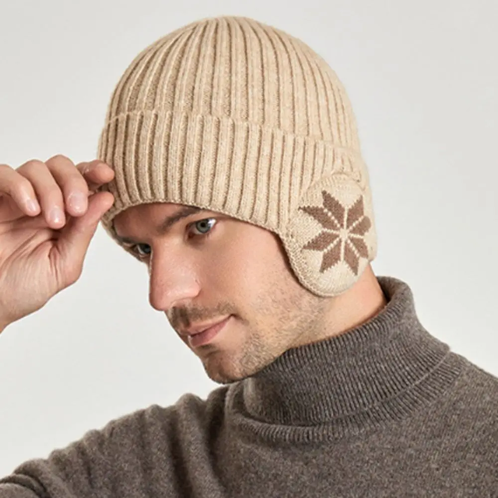 หมวกไหมพรมนุ่มลายเกล็ดหิมะ ป้องกันลม อุ่นสบาย บุหนา ปิดหูได้ เหมาะสำหรับปั่นจักรยานกลางแจ้ง