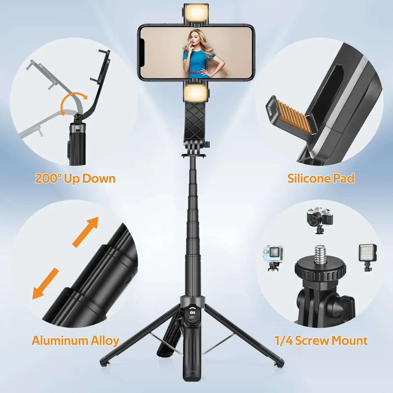 DIXSG 40 Inch Selfie Stick Tripod 4-Legs Super Stable Phone Stick Extendable Tripod Selfie Stick with Remote Gopro Adapter